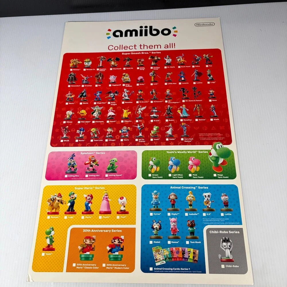 Nintendo Amiibo 2015 Collect Them All Poster Super Smash Bros Mario Series 11x17